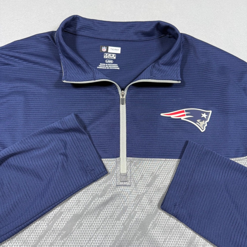 NFL Team Apparel New England Patriots Quarter Zip Pullover Navy Grey Mens Large